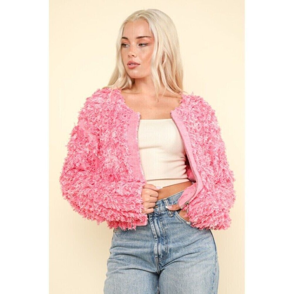 Soft Shaggy Yarn Knit Sweater Holiday Jacket